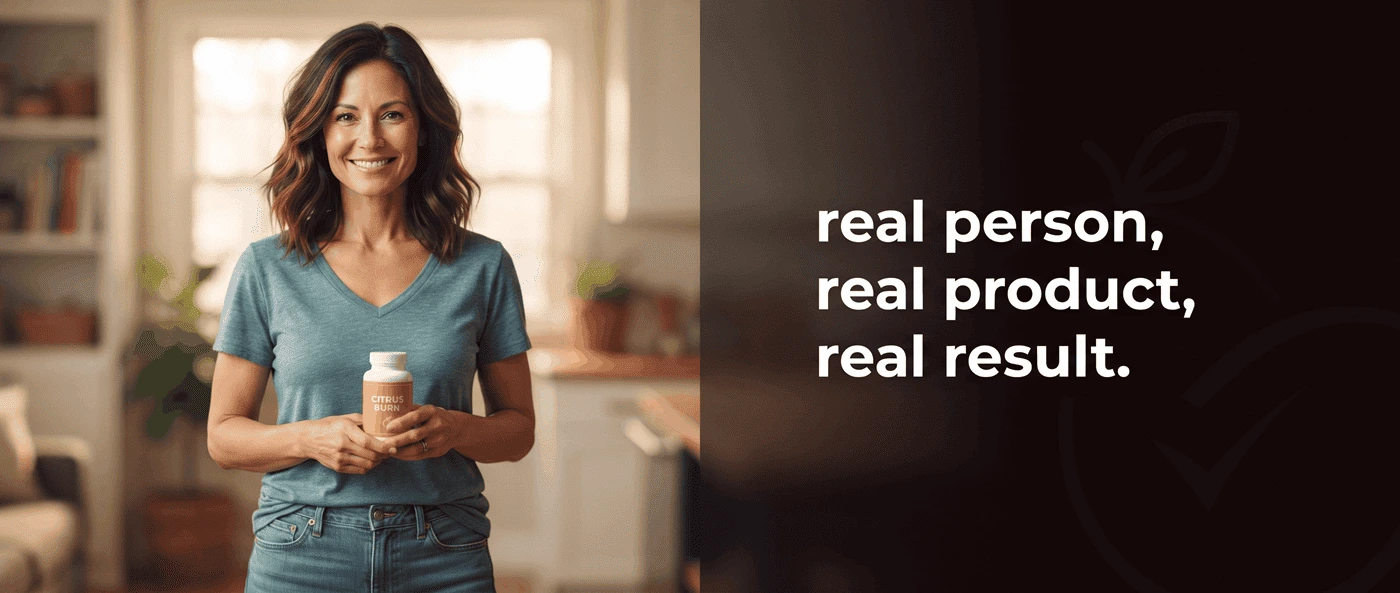 Real woman holding CitrusBurn supplement bottle — real person real product real result review