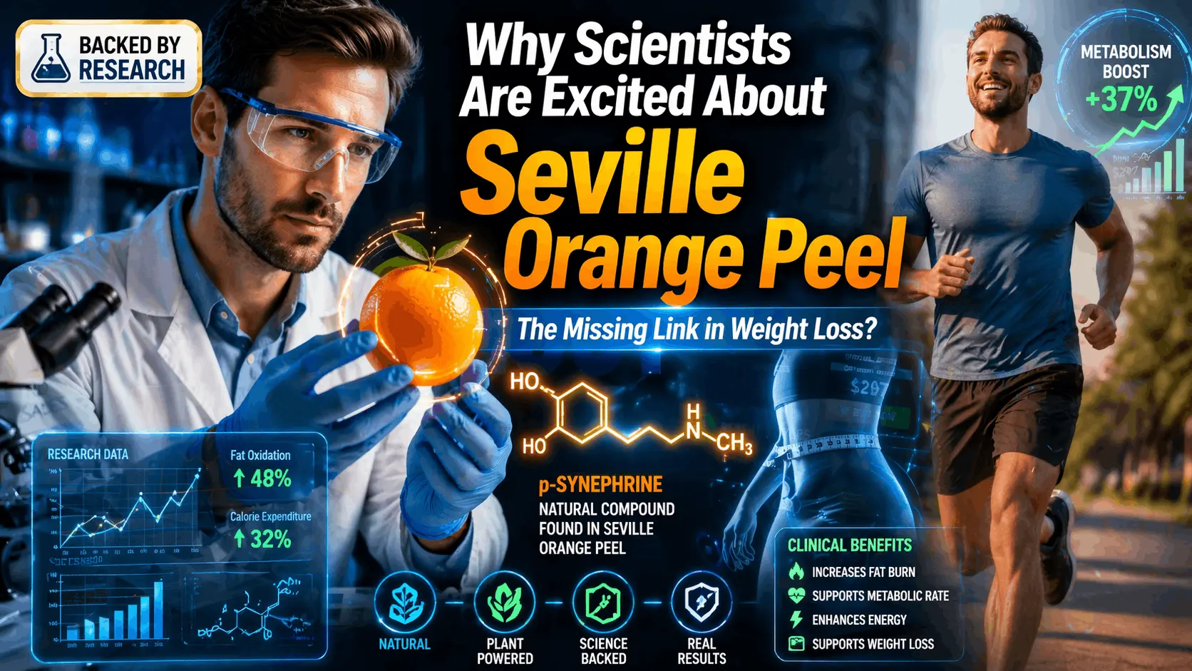 Why Scientists Are Excited About Seville Orange Peel — p-synephrine research infographic